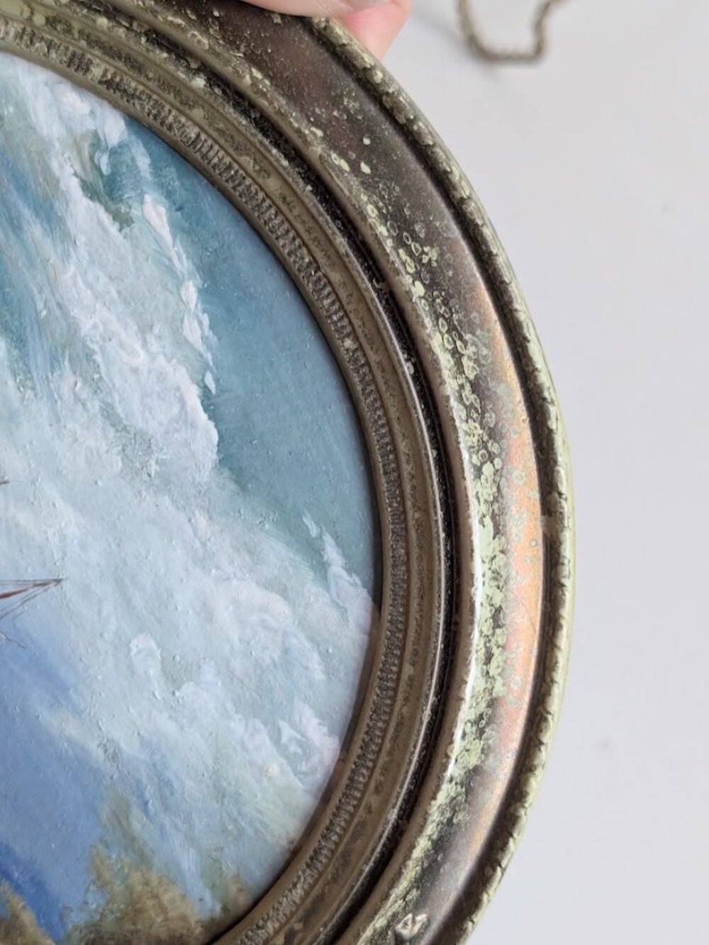 Vintage Oval Framed Oil Painting Ocean Sailboat Vintage Seascape Art Painting 8" - Picture 11 of 15